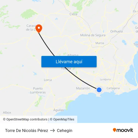 Torre De Nicolás Pérez to Cehegín map