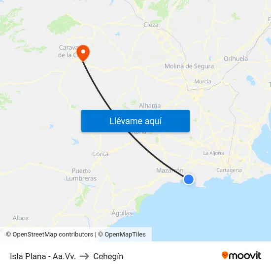 Isla Plana - Aa.Vv. to Cehegín map