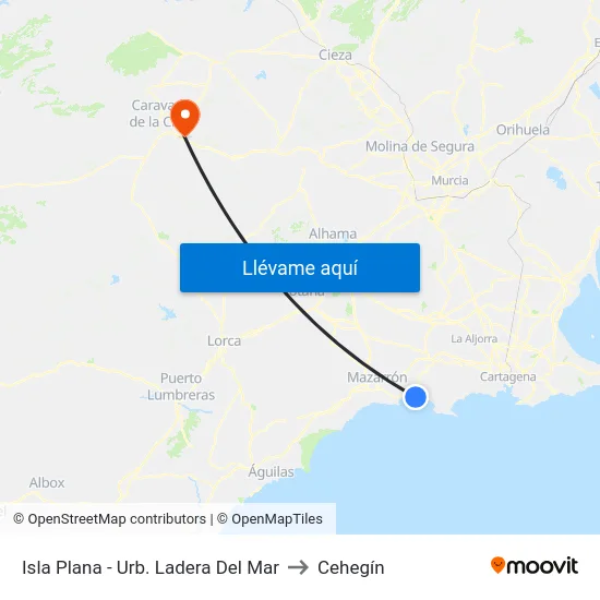 Isla Plana - Urb. Ladera Del Mar to Cehegín map