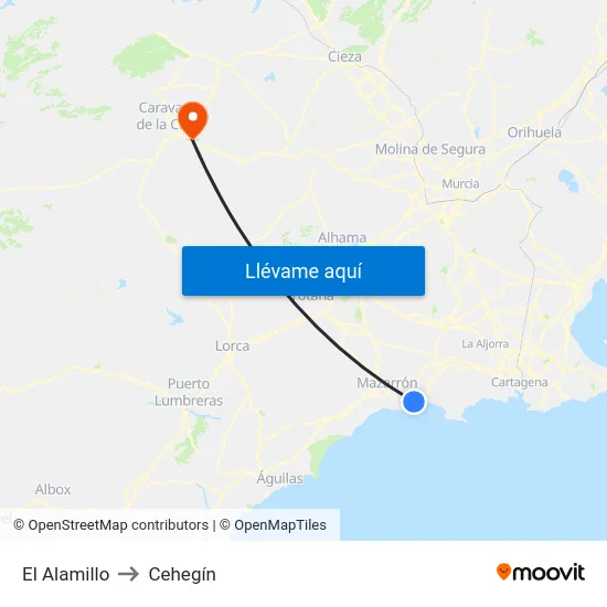 El Alamillo to Cehegín map