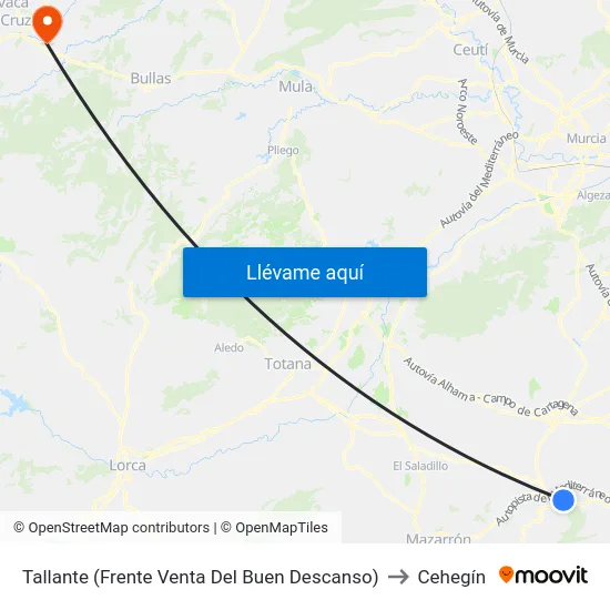 Tallante (Frente Venta Del Buen Descanso) to Cehegín map