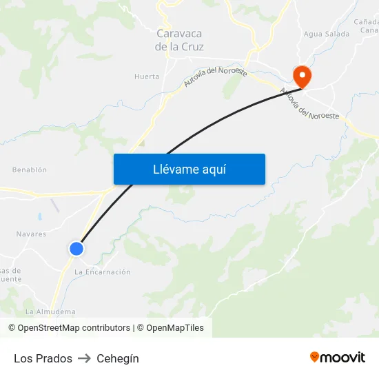 Los Prados to Cehegín map