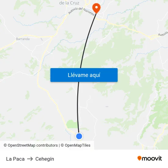 La Paca to Cehegín map