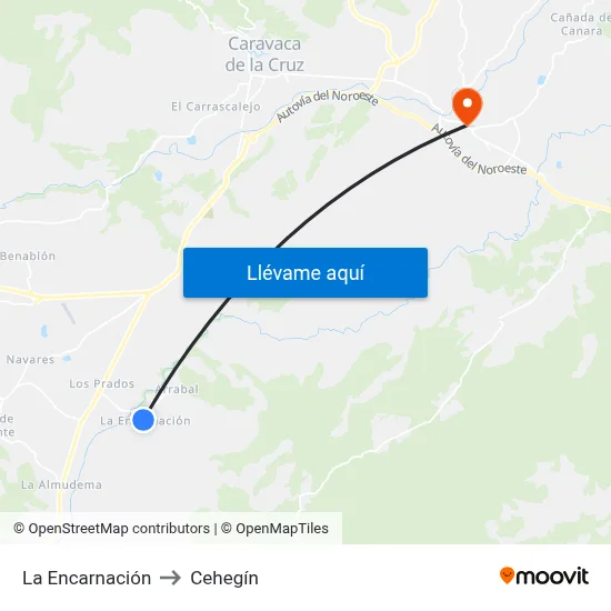 La Encarnación to Cehegín map