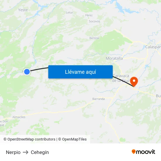 Nerpio to Cehegín map