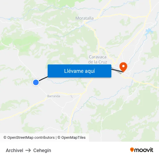 Archivel to Cehegín map