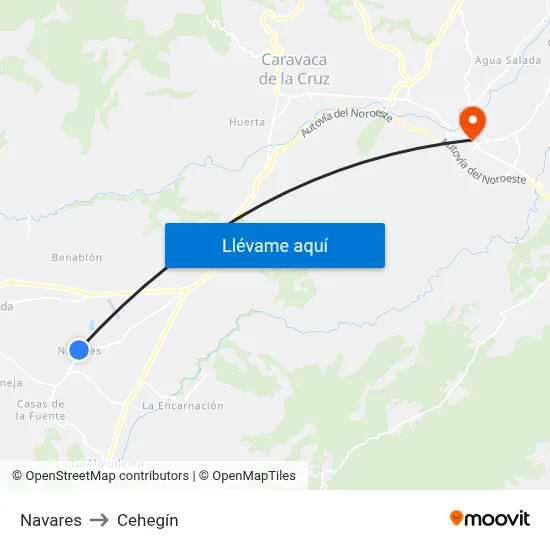 Navares to Cehegín map