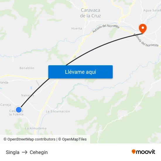 Singla to Cehegín map