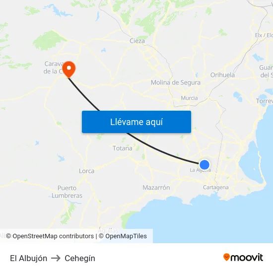 El Albujón to Cehegín map