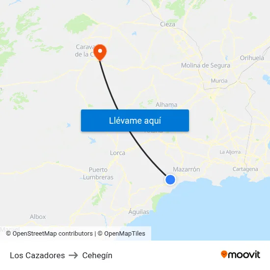 Los Cazadores to Cehegín map