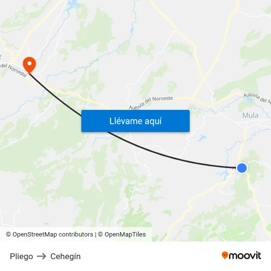 Pliego to Cehegín map