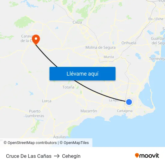 Cruce De Las Cañas to Cehegín map
