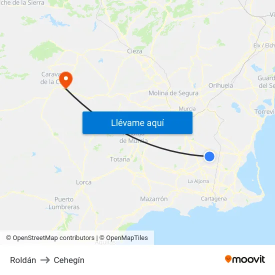 Roldán to Cehegín map