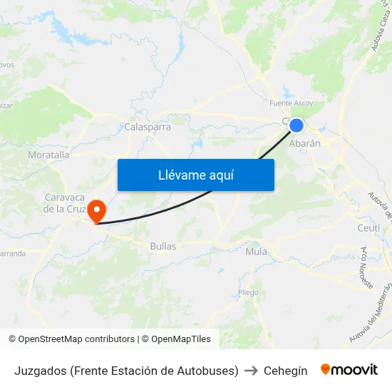 Juzgados (Frente Estación de Autobuses) to Cehegín map