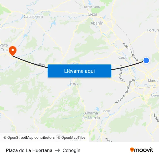 Plaza de La Huertana to Cehegín map