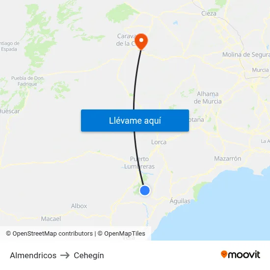 Almendricos to Cehegín map