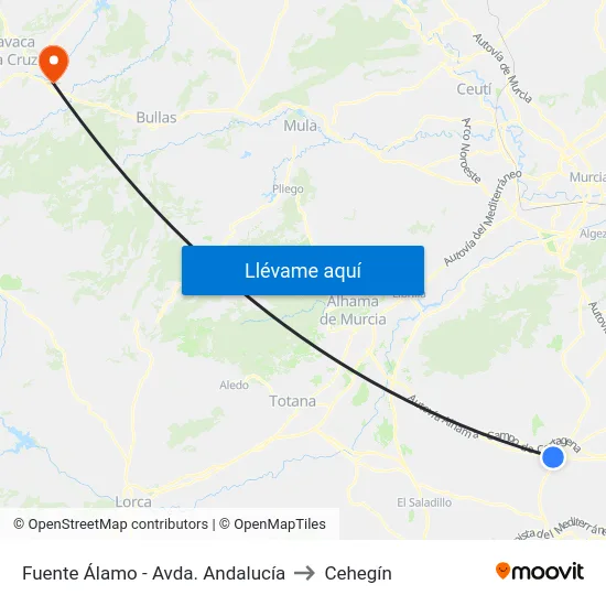 Fuente Álamo - Avda. Andalucía to Cehegín map