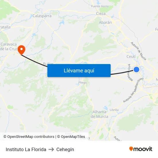 Instituto La Florida to Cehegín map