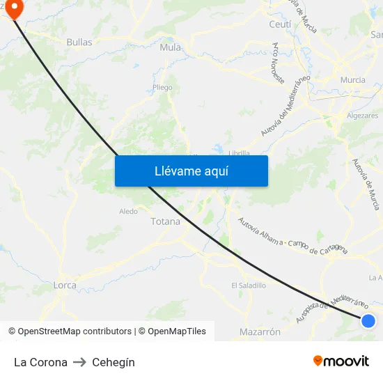 La Corona to Cehegín map
