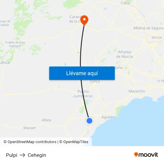 Pulpí to Cehegín map