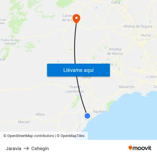 Jaravía to Cehegín map