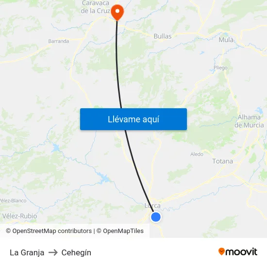 La Granja to Cehegín map