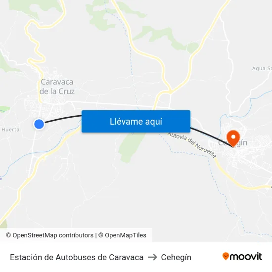 Estación de Autobuses de Caravaca to Cehegín map