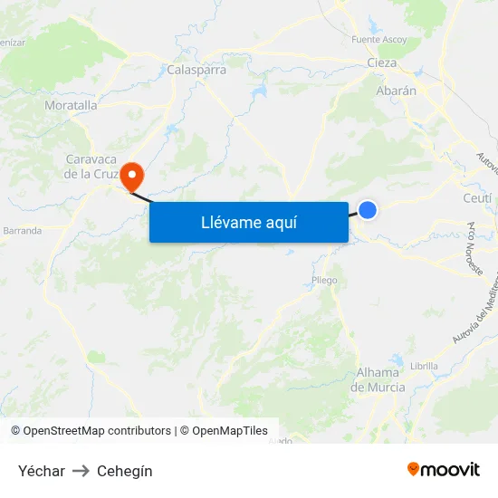 Yéchar to Cehegín map