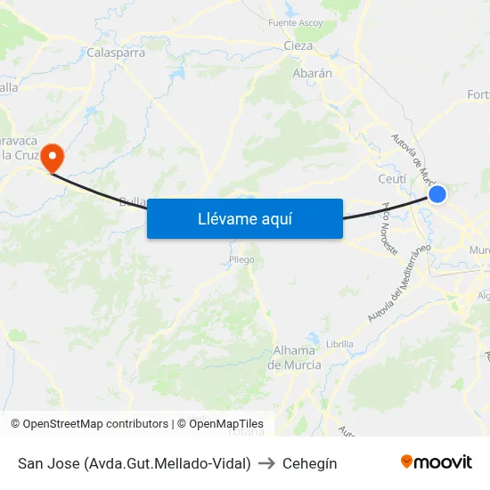 San Jose (Avda.Gut.Mellado-Vidal) to Cehegín map