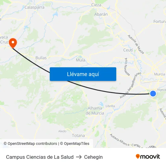 Campus Ciencias de La Salud to Cehegín map