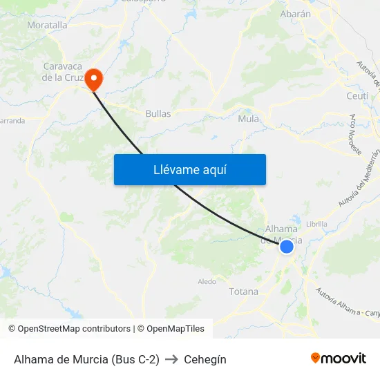 Alhama de Murcia (Bus C-2) to Cehegín map