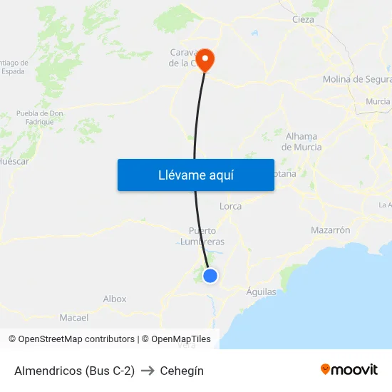 Almendricos (Bus C-2) to Cehegín map