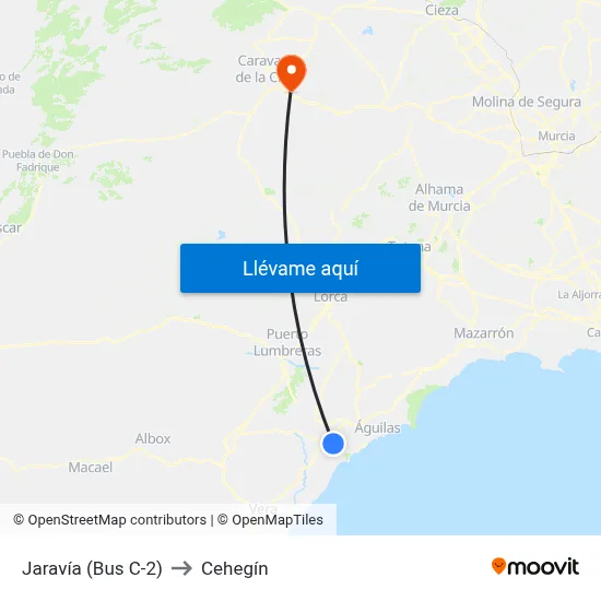 Jaravía (Bus C-2) to Cehegín map