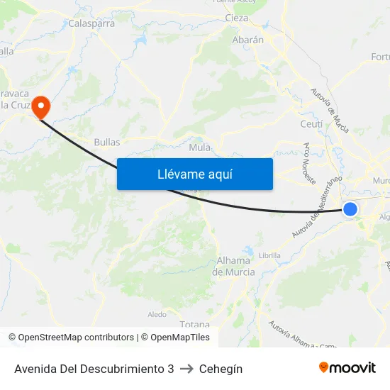 Avenida Del Descubrimiento 3 to Cehegín map