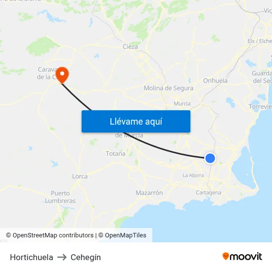Hortichuela to Cehegín map