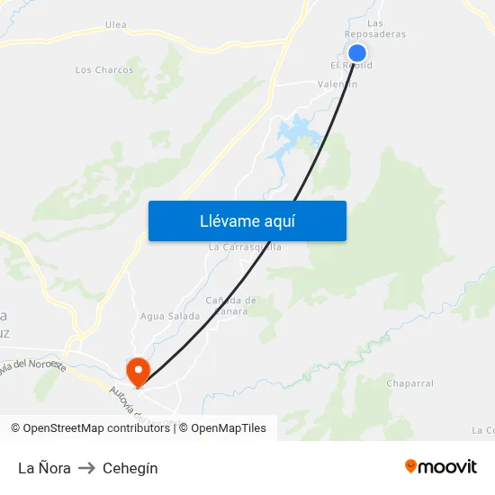 La Ñora to Cehegín map