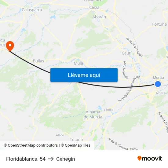 Floridablanca, 54 to Cehegín map
