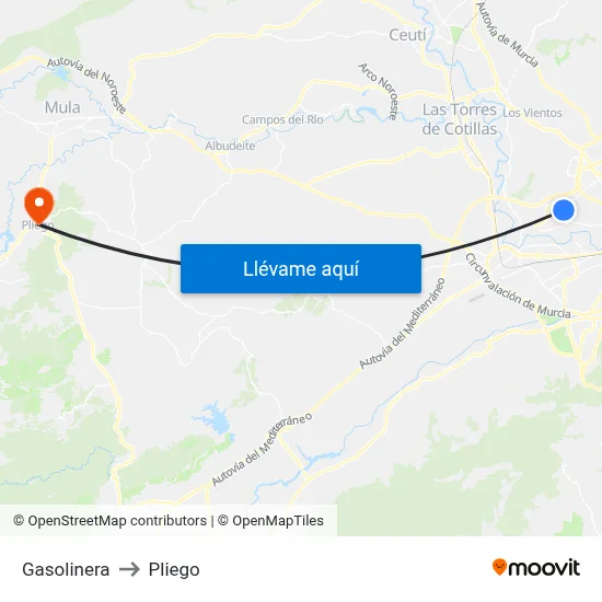 Gasolinera to Pliego map