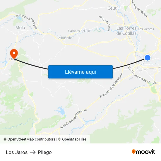 Los Jaros to Pliego map