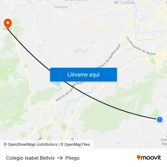 Colegio Isabel Bellvís to Pliego map