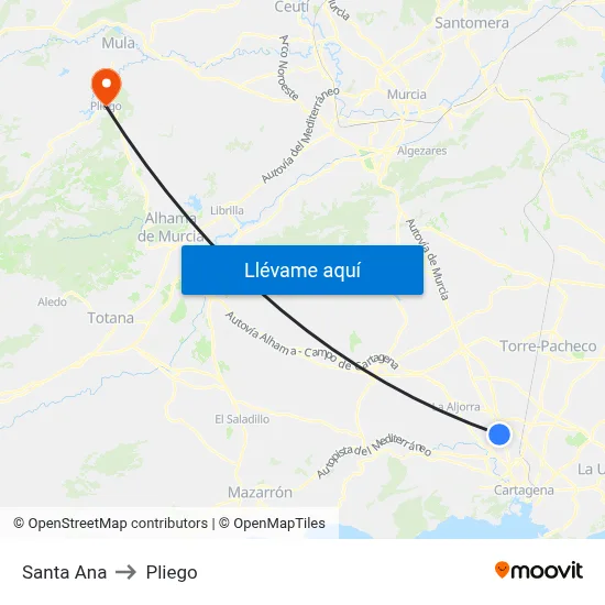 Santa Ana to Pliego map