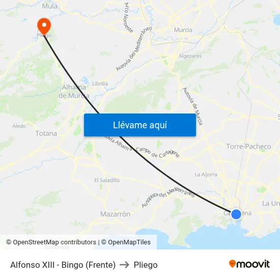 Alfonso XIII - Bingo (Frente) to Pliego map