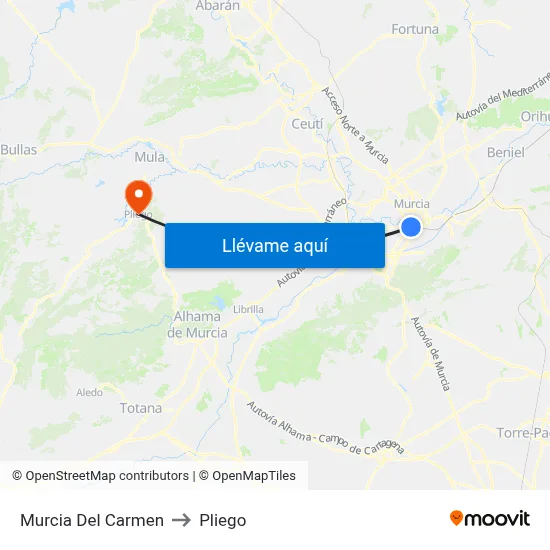 Murcia Del Carmen to Pliego map