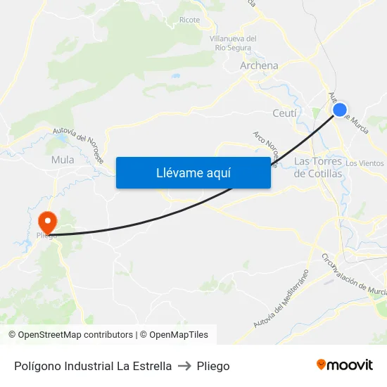 Polígono Industrial La Estrella to Pliego map