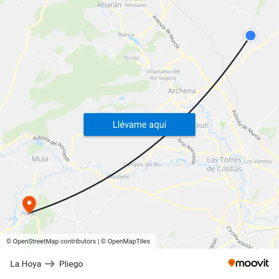 La Hoya to Pliego map