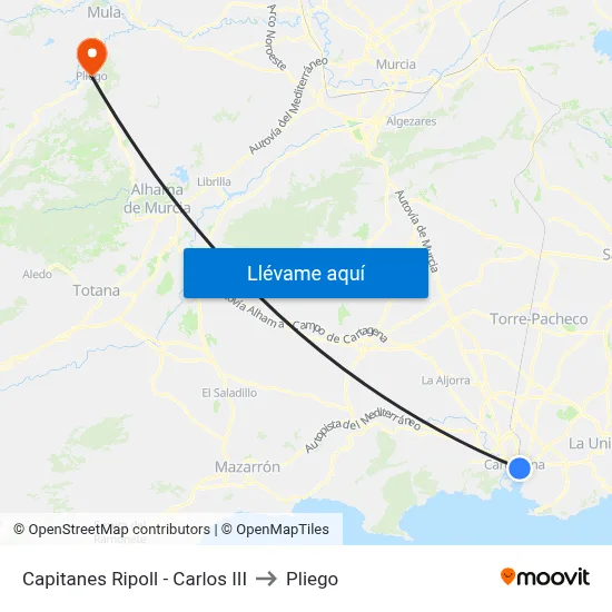 Capitanes Ripoll - Carlos III to Pliego map