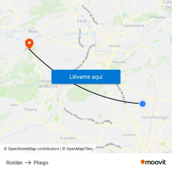 Roldán to Pliego map