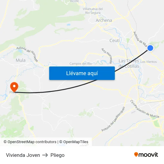 Vivienda Joven to Pliego map
