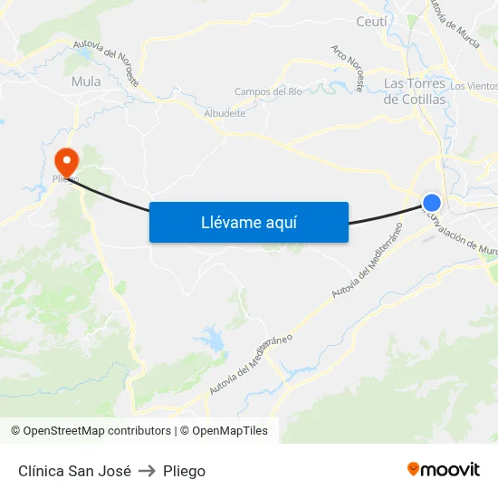 Clínica San José to Pliego map