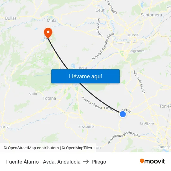 Fuente Álamo - Avda. Andalucía to Pliego map